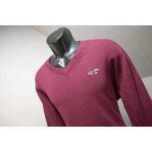 Hollister V Neck Sweater Burgundy Casual Prep Pull Over Mens Sz XL